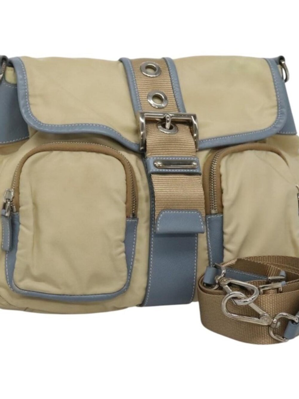 PRADA Shoulder Bag Nylon Leather Beige Auth ki5455